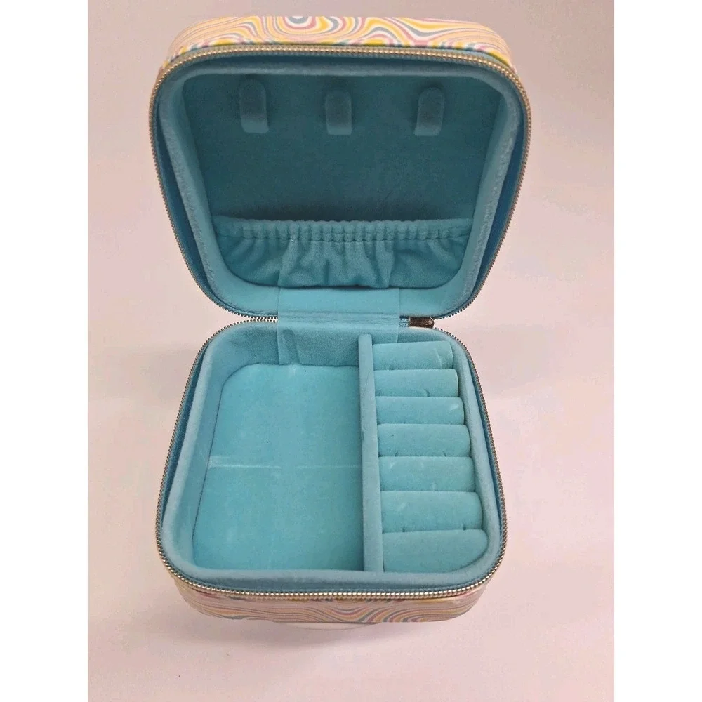 Travel Jewelry Box w/ Multiple Compartments - Pastel Psychedelic Print 4x4x2